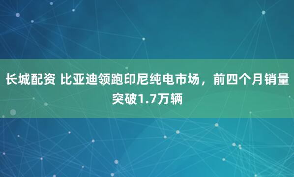 长城配资 比亚迪领跑印尼纯电市场，前四个月销量突破1.7万辆